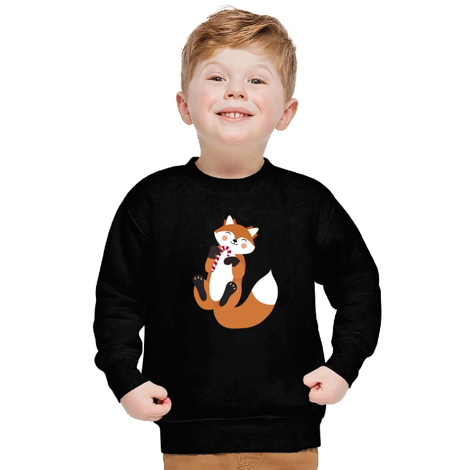 Playful fox with candy cane for Christmas Sweatshirts
