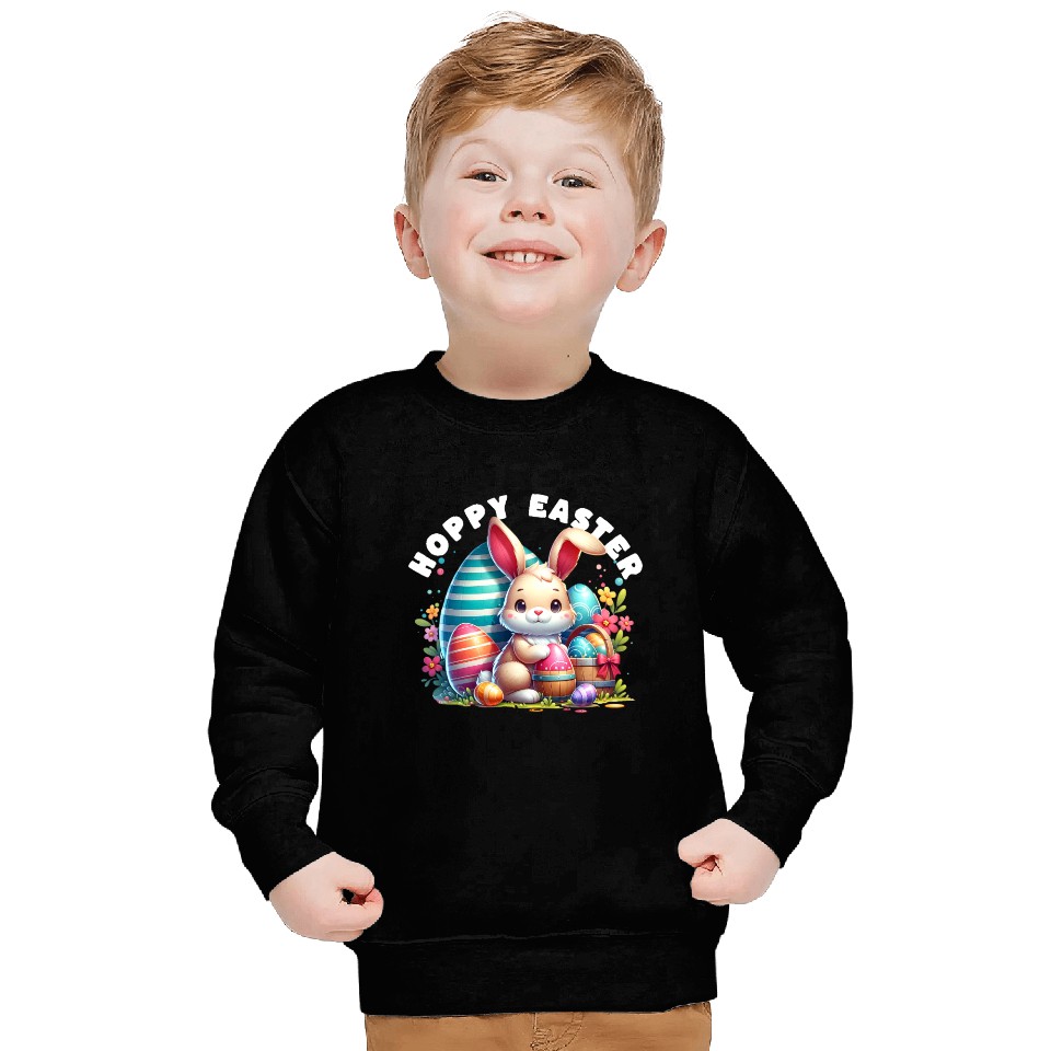 Hoppy Easter Kawaii Bunny Face Happy Easter Sweatshirts