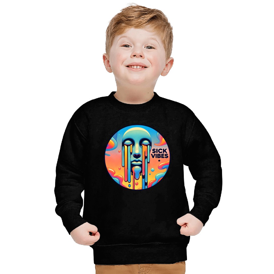 Psychedelic Melting Face with Vibrant Neon Sweatshirts