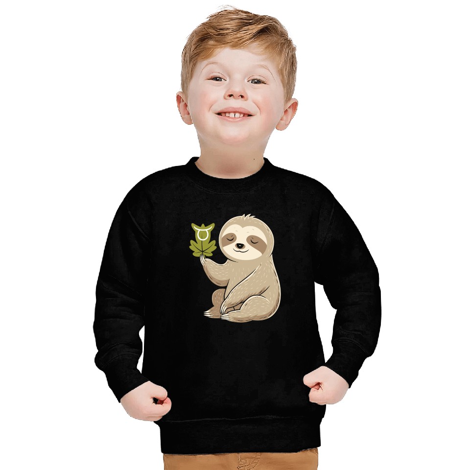Taurus Zodiac Sloth with Leaf Symbol Serenity Sweatshirts