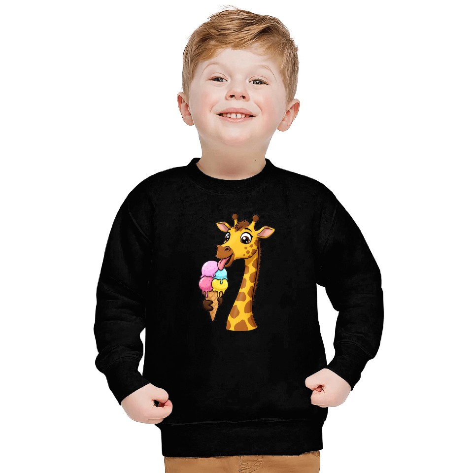 A giraffe licking a giant ice cream cone. Sweatshirts