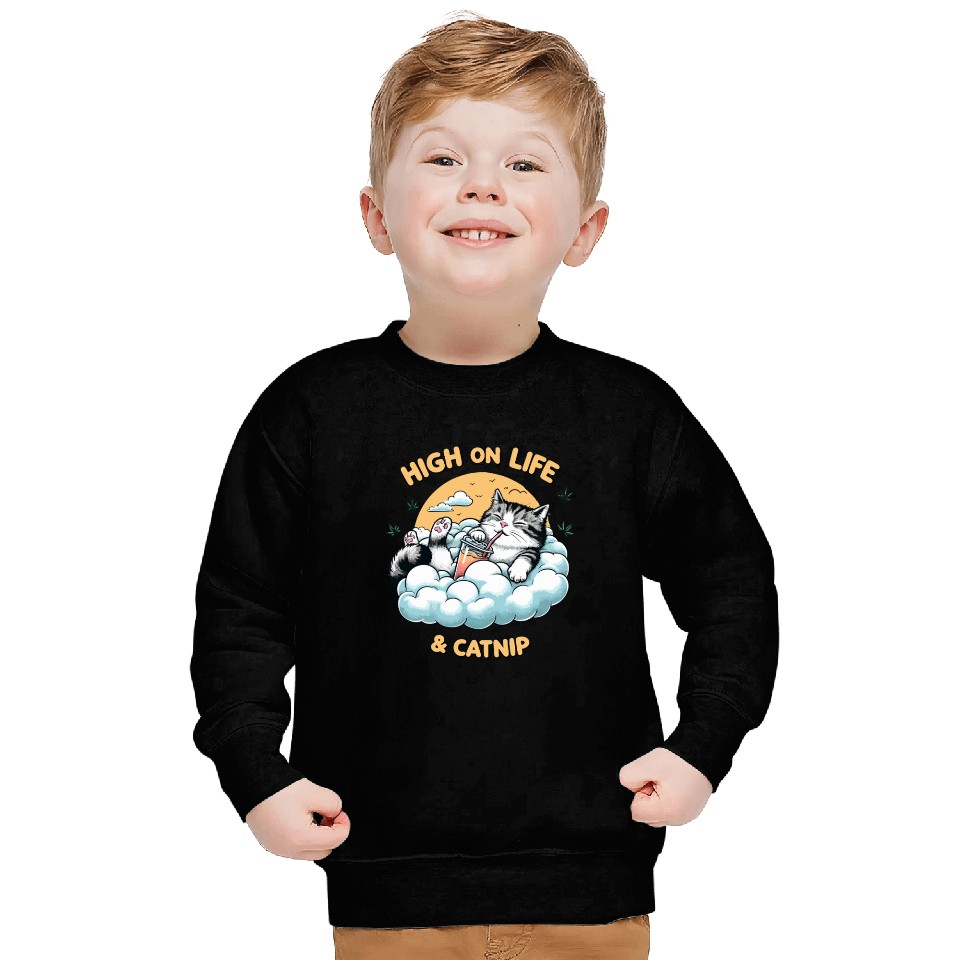 High on Life & Catnip - Floating Cat Art Sweatshirts