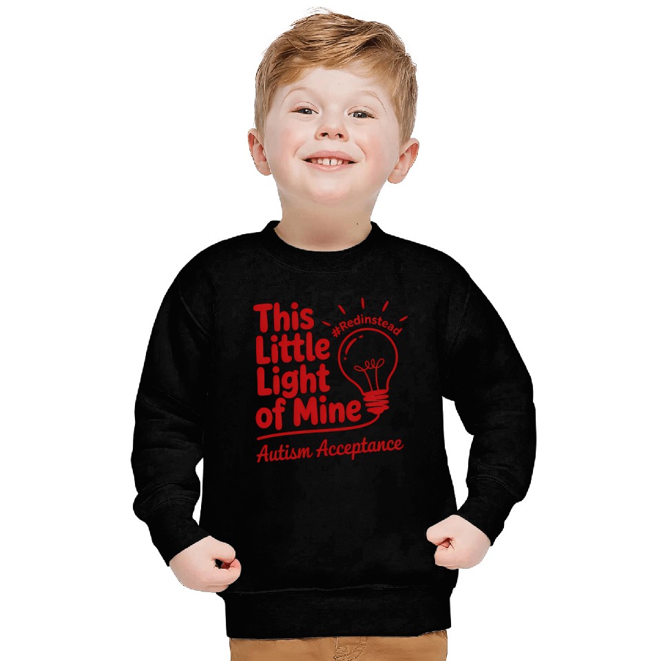 Red Instead Autism Acceptance Lightbulb Design Sweatshirts
