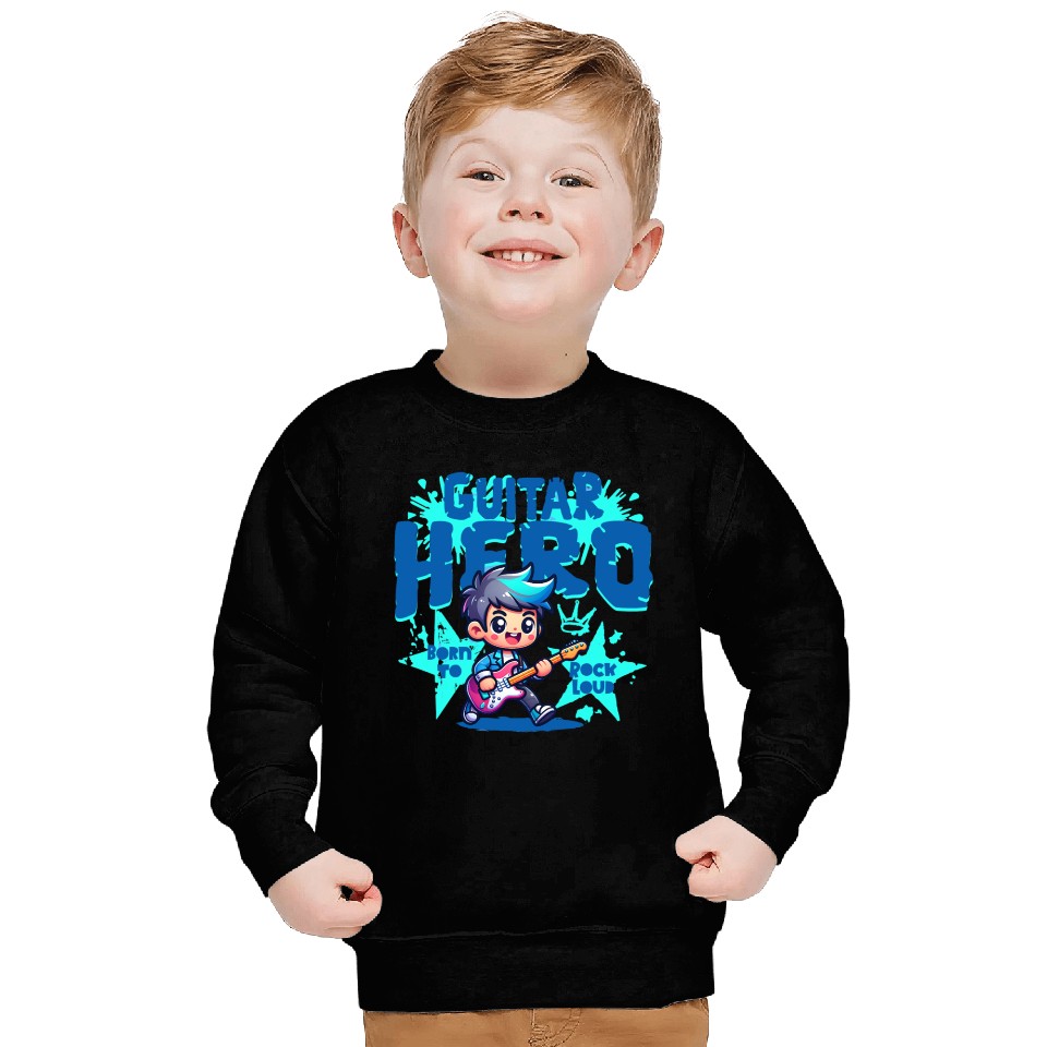 Guitar Hero Kid – Cute Rock Star Cartoon Sweatshirts | Bor