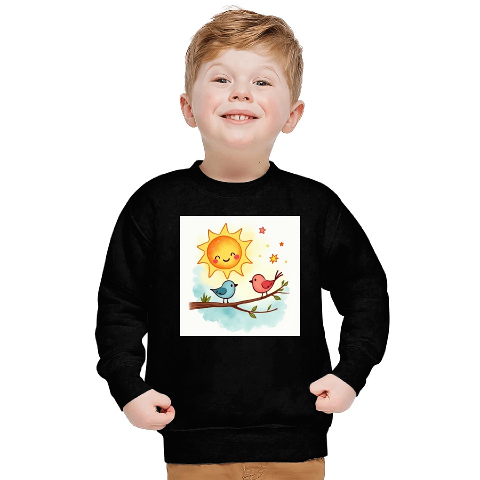 Cheerful Sun and Heart Illustration Sweatshirts