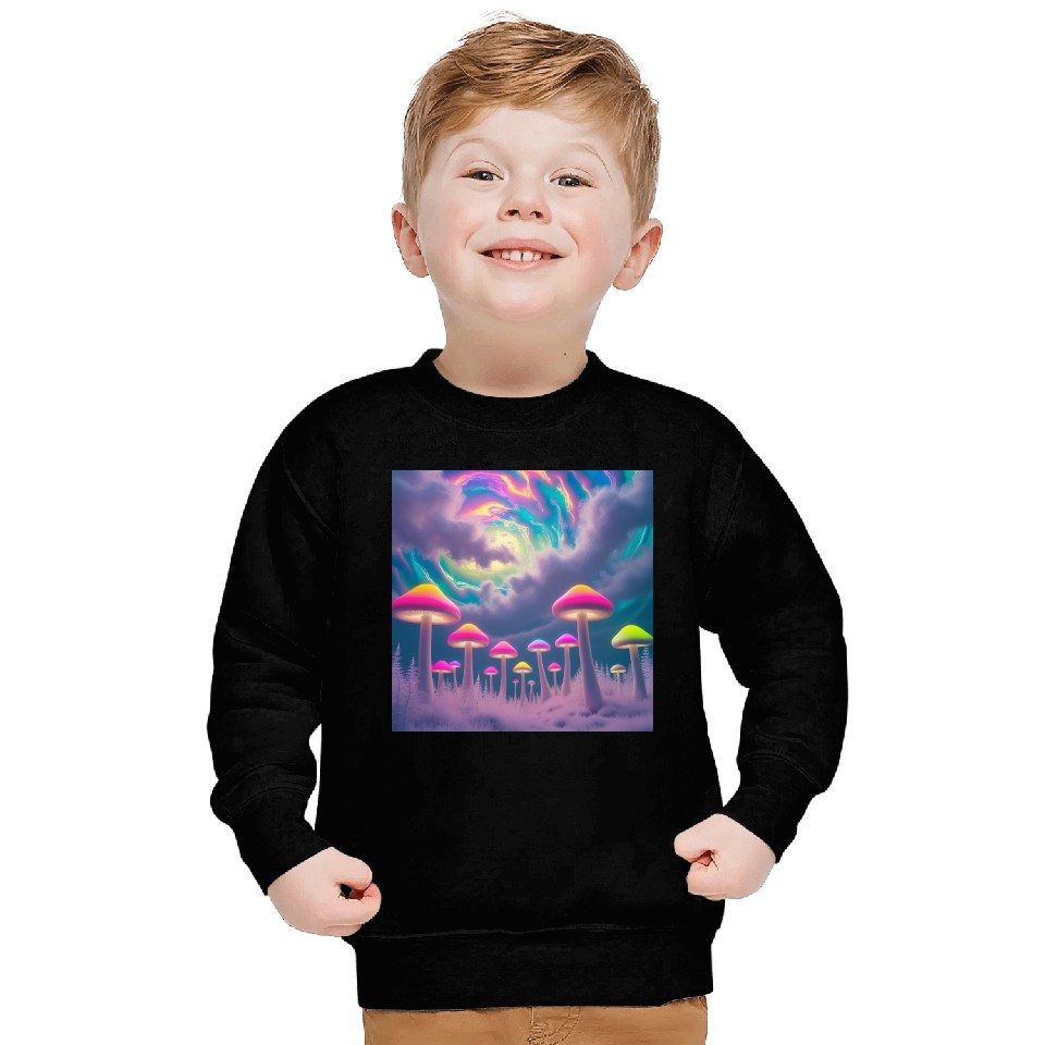 Neon Mushroom Forest – Psychedelic Minimalist Sweatshirts