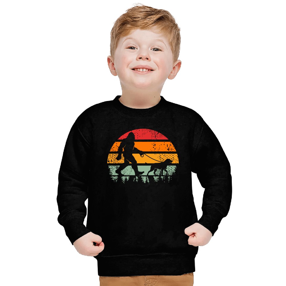 Bigfoot Running Dog Sunset Retro Sweatshirts
