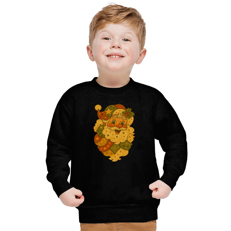 Patchwork Santa Face Vintage Christmas Folk Art Sweatshirts