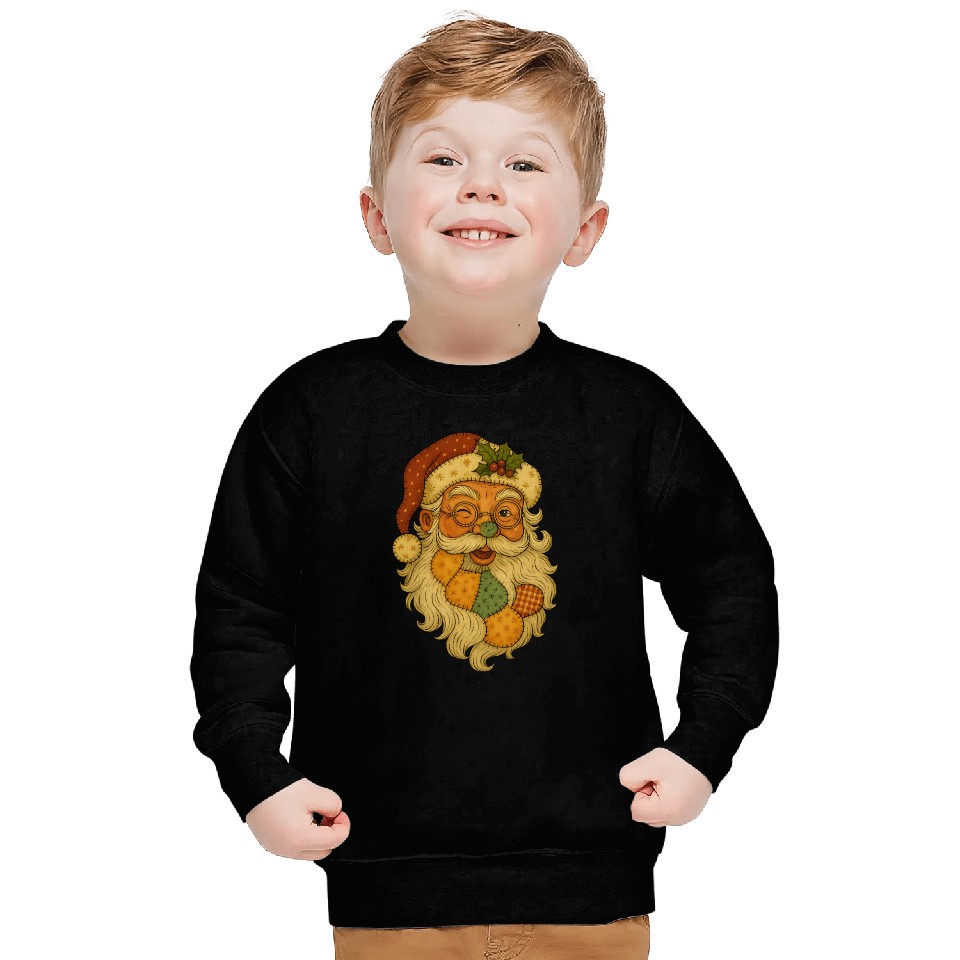Patchwork Santa Face Vintage Christmas Folk Art Sweatshirts