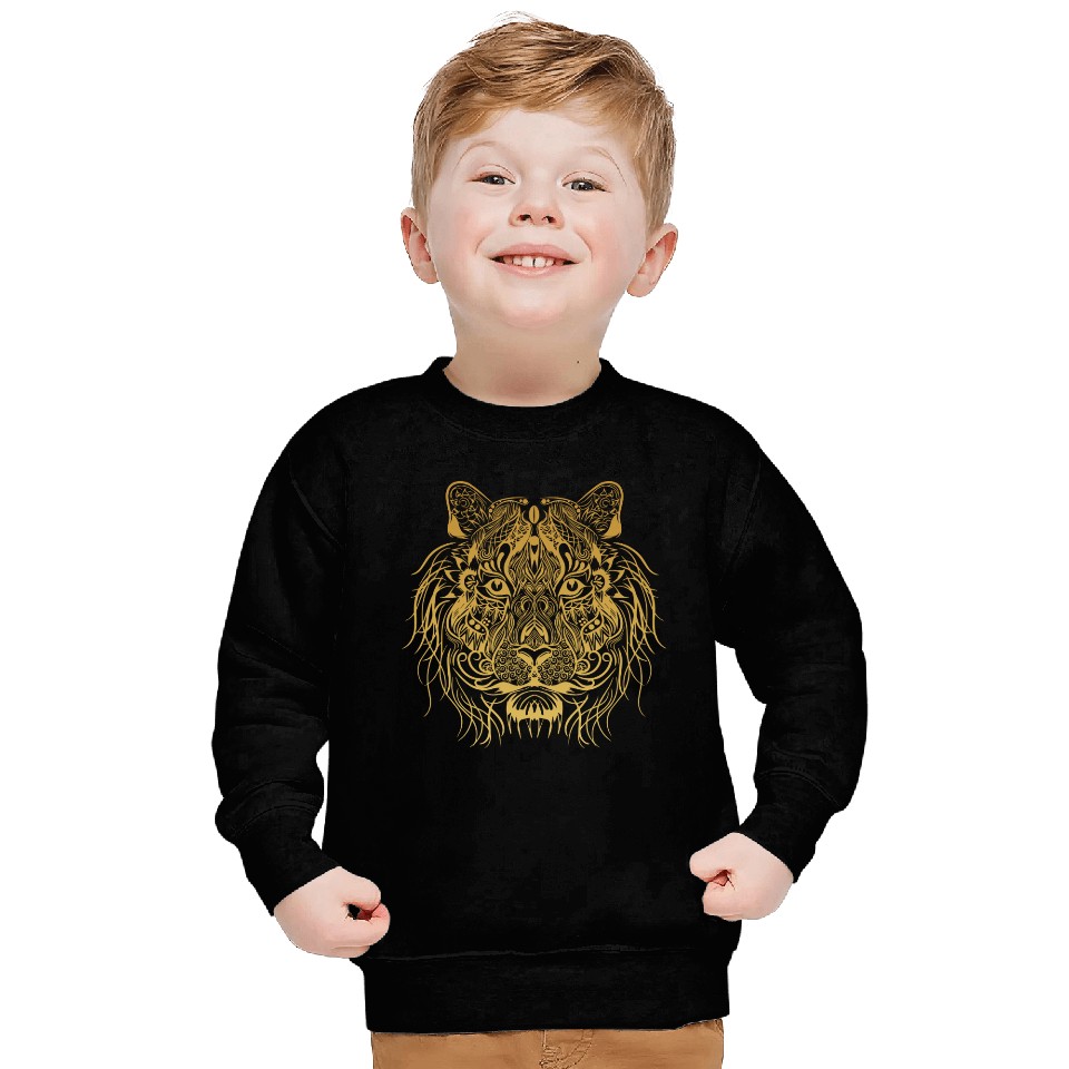 Gold Gothic Lion Line Art Design Sweatshirts