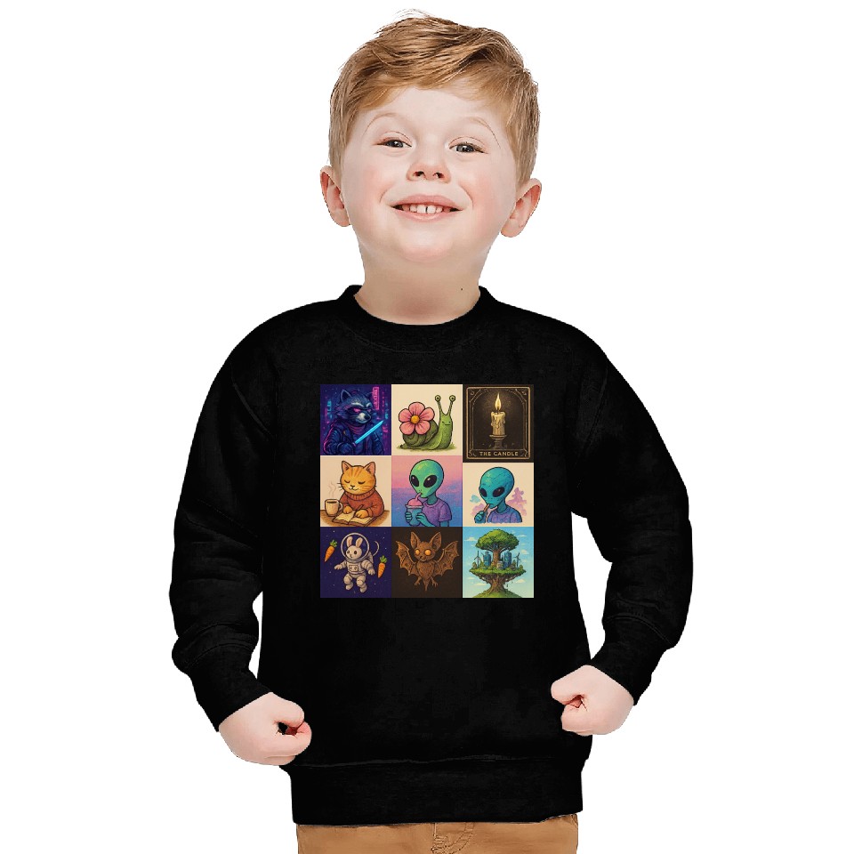 Whimsical Celestial Animal and Alien Designs Sweatshirts
