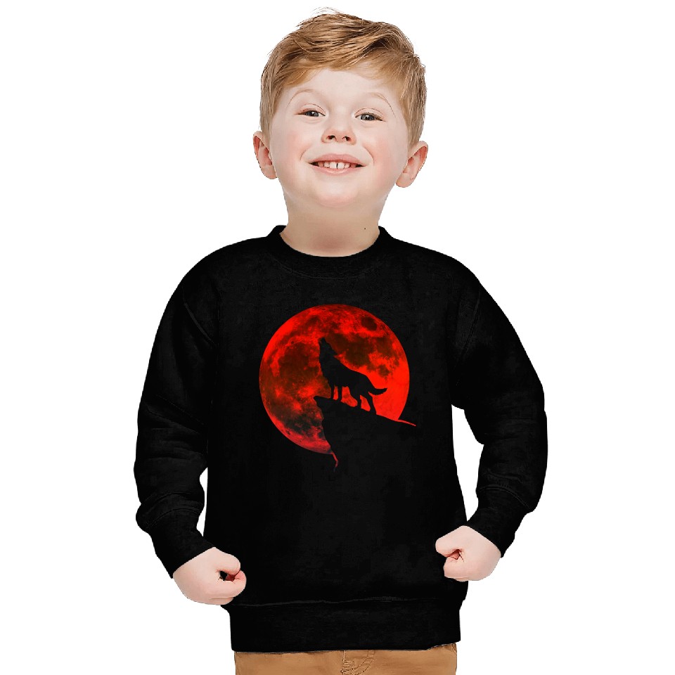 Howling wolf full blood moon space galaxy gift dog Sweatshirts