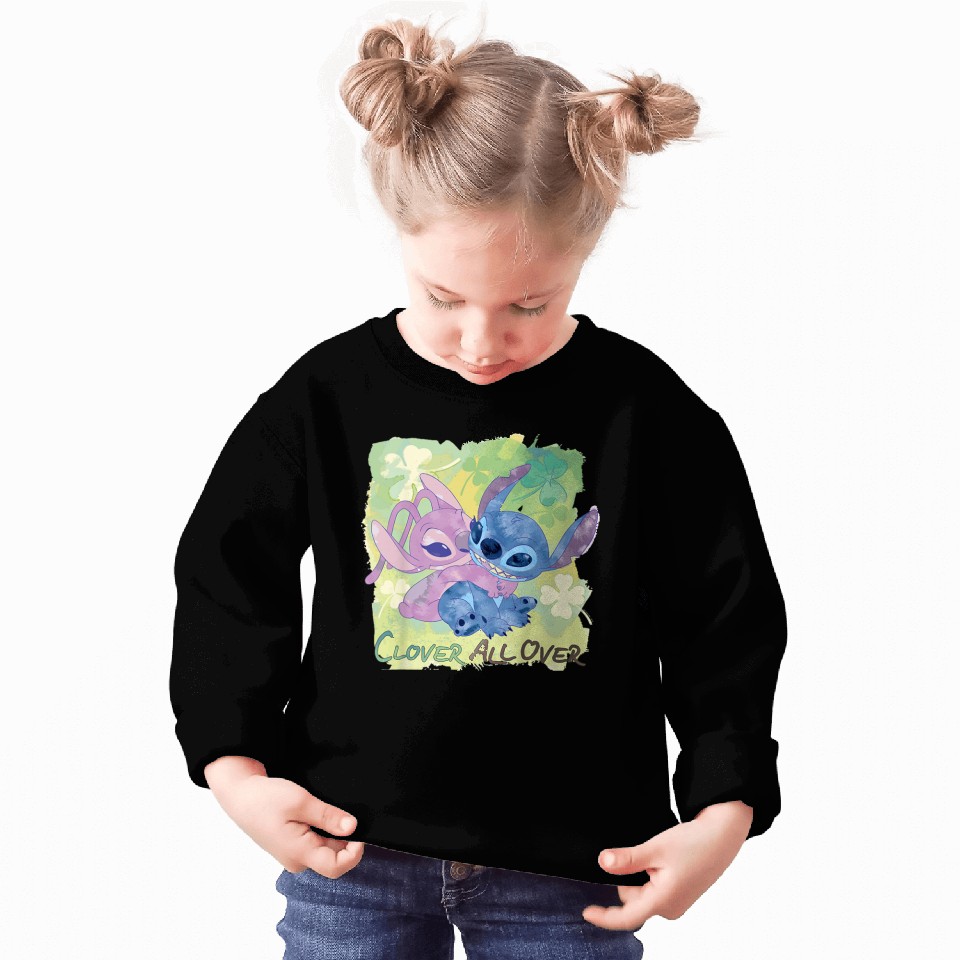 Disneyssss Lilo Stitch Angel St Patrick's Day Clover All Over Sweatshirts