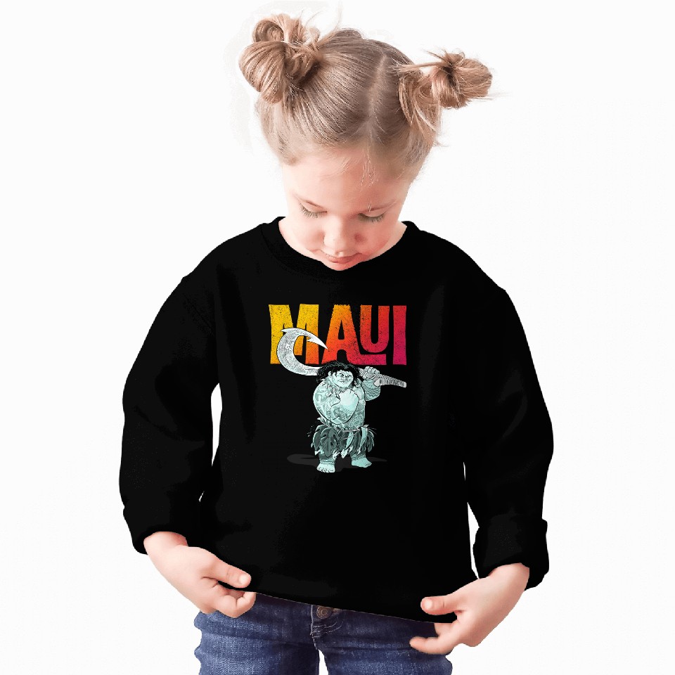 Disney Moana Maui Gradient Text Tough Pose Portrait Sweatshirts