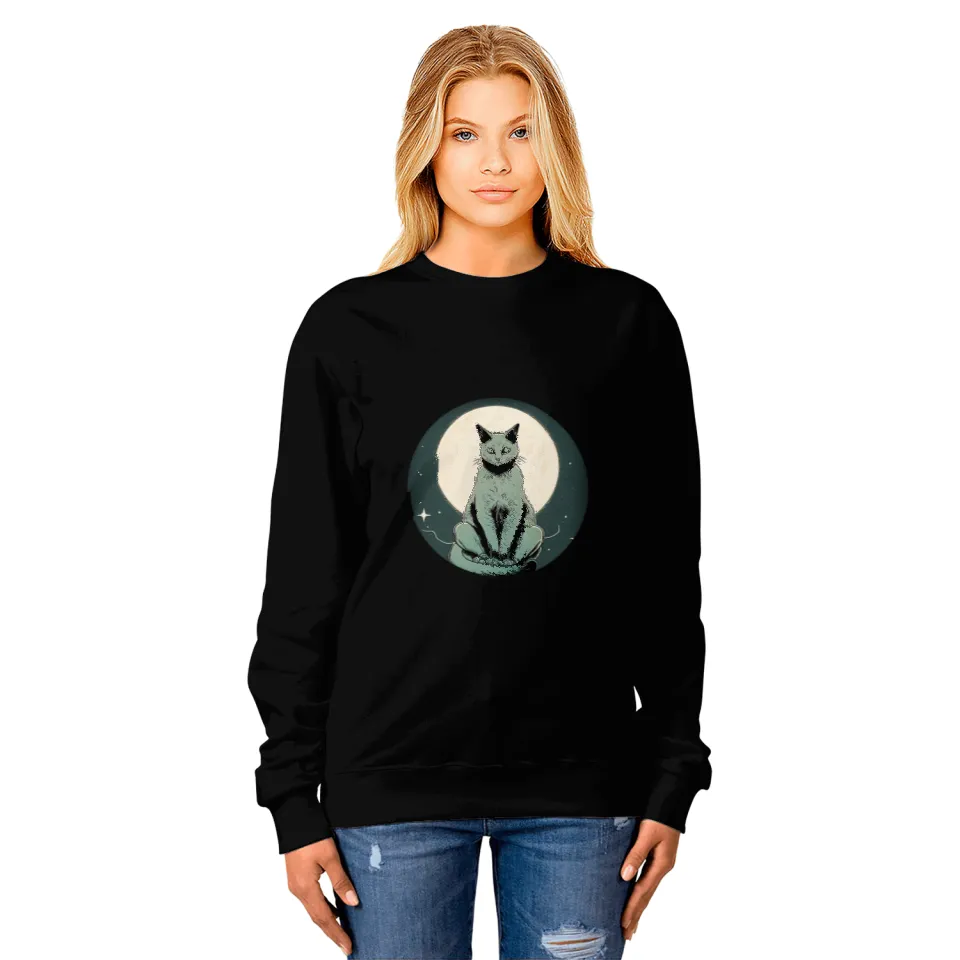 black cats Paws Stylish Midnight Moon Cat Sweatshirts