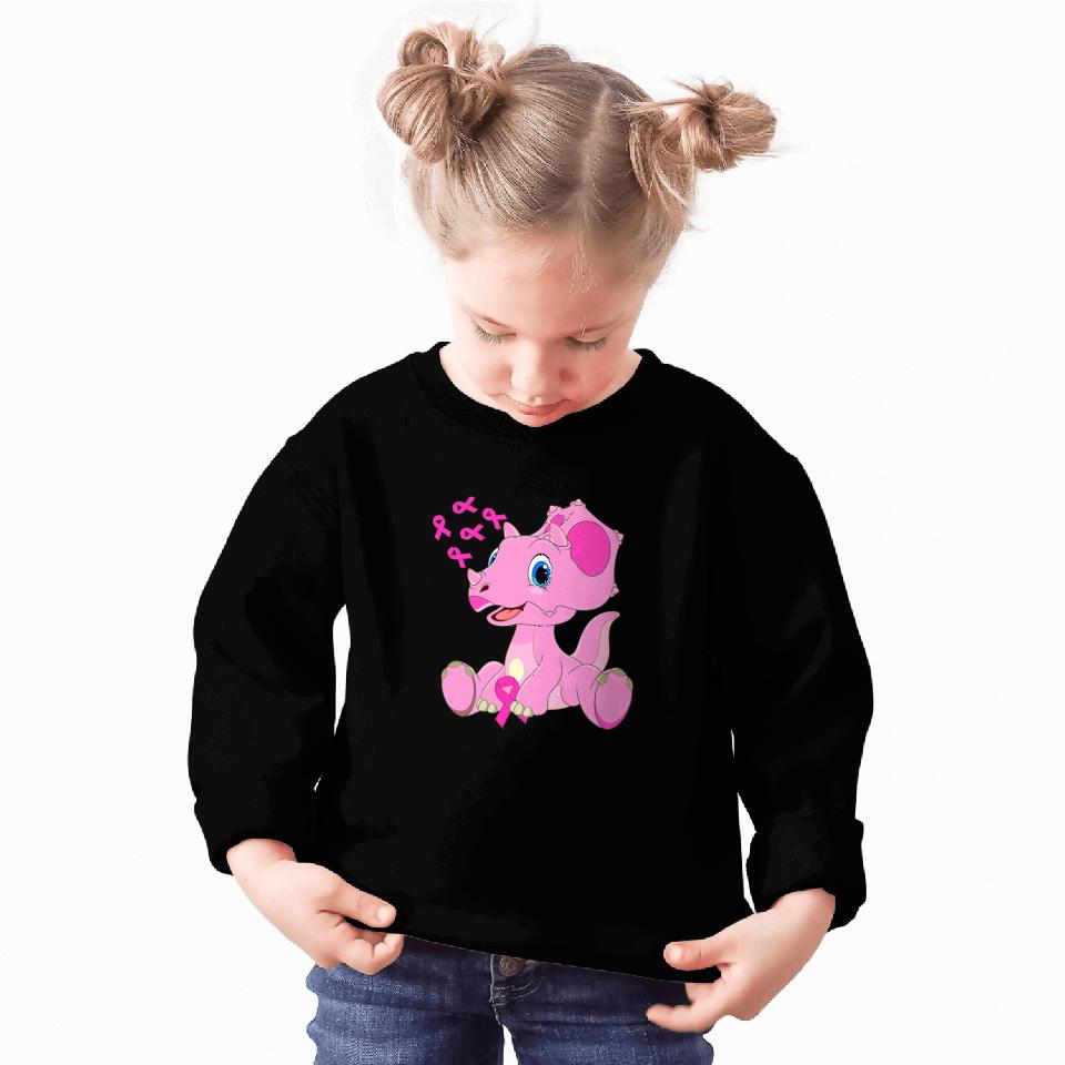 Dinosaur Dino Breast Cancer Triceratops Dinosaur Ribbon Boy Sweatshirts