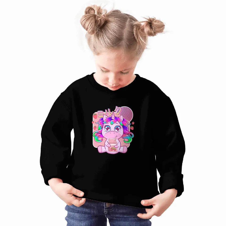 Unicorns Funny Kawaii Unicorns Strawberry Milk Shake Japanese Anime Sweatshirts