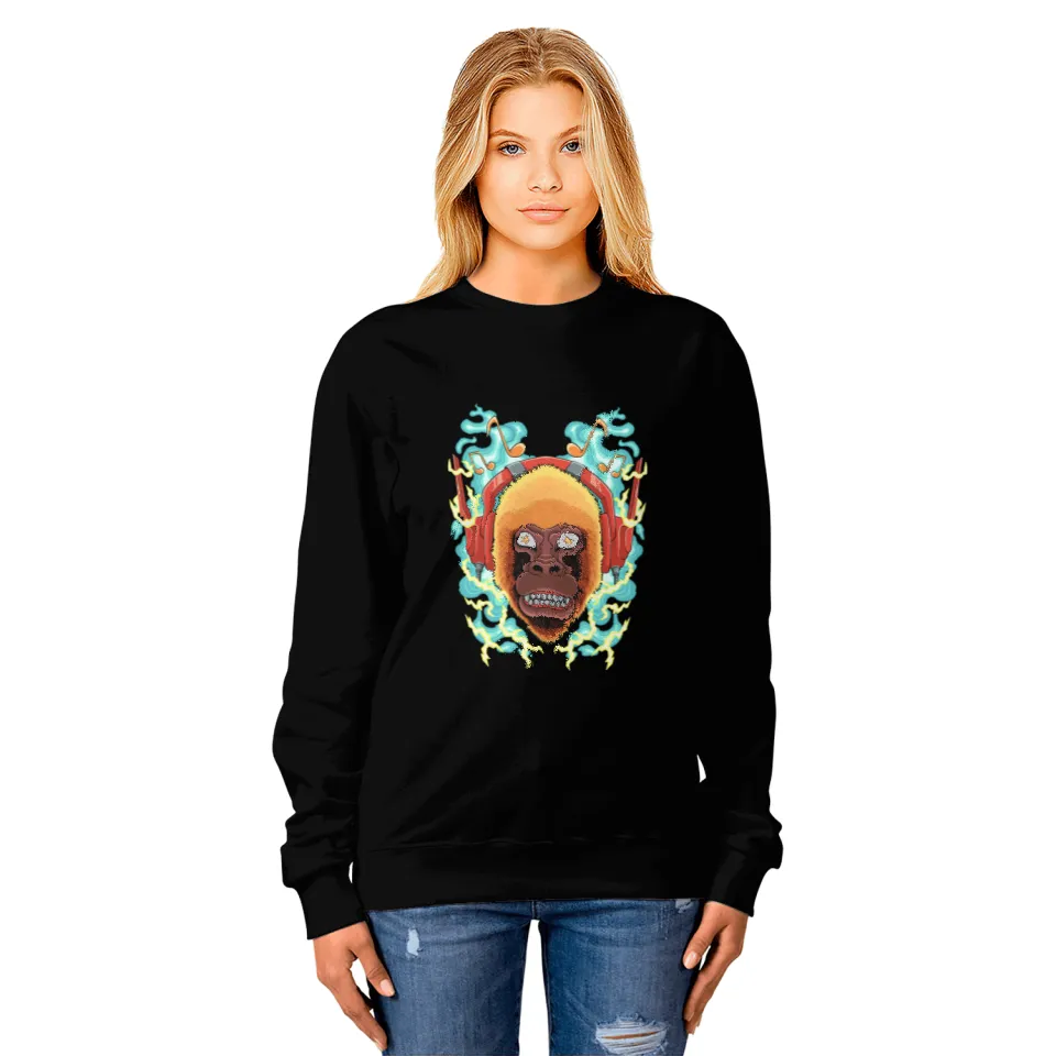 Monkey Lover The Monkey Listens To Music Angry Ape Gorilla King Zoo Sweatshirts