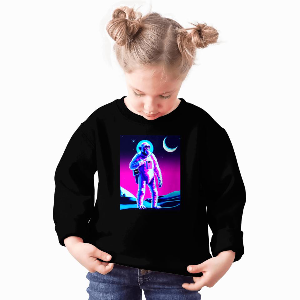 Space Vaporwave Aesthetic Synthwave astronaut chimpanzee Sweatshirts