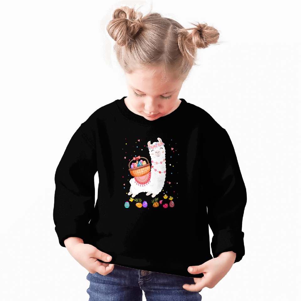 Lama Llama happy easter bunny llama bringing easter egg basket s 10 Sweatshirts
