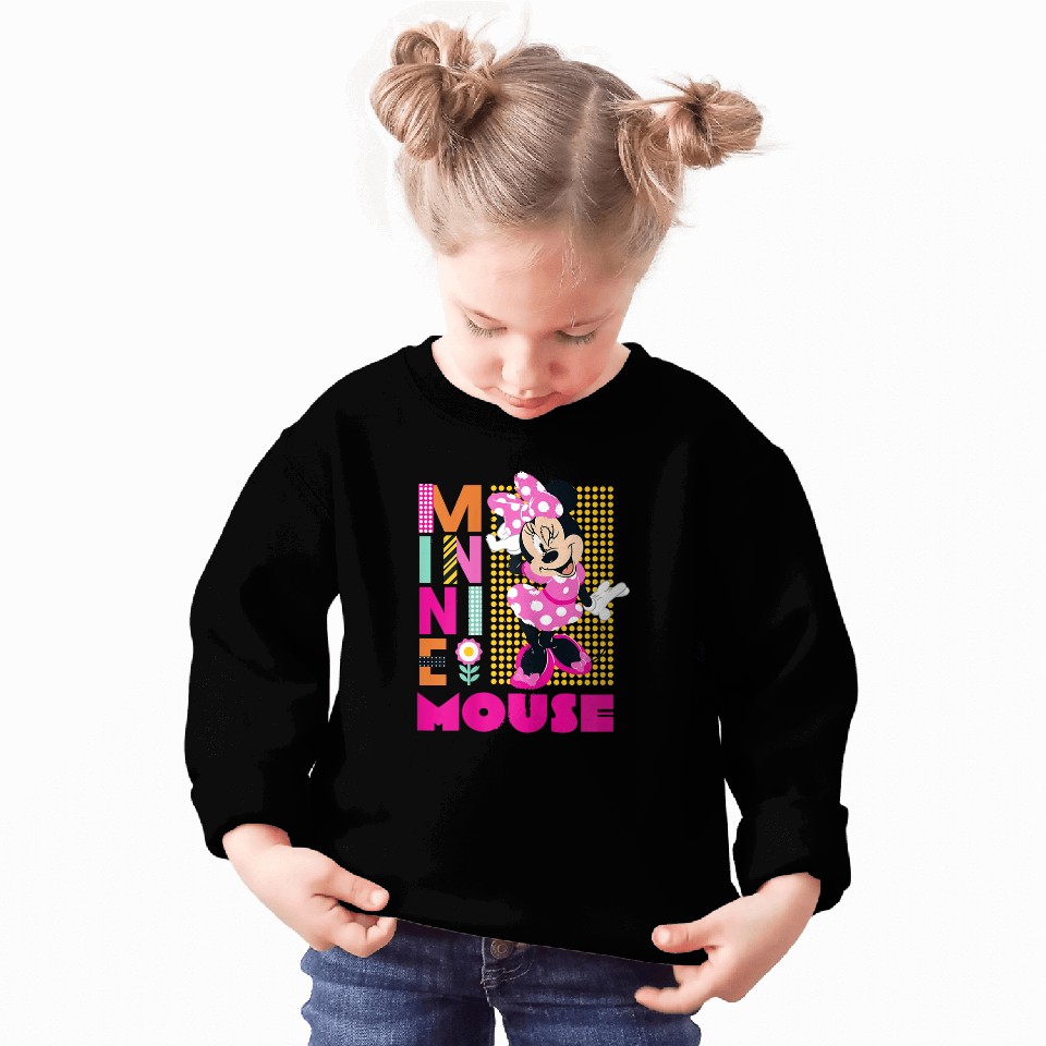 Disneyss Minnie Mouse Smiling Polka Dot Retro Logo Stack Sweatshirts