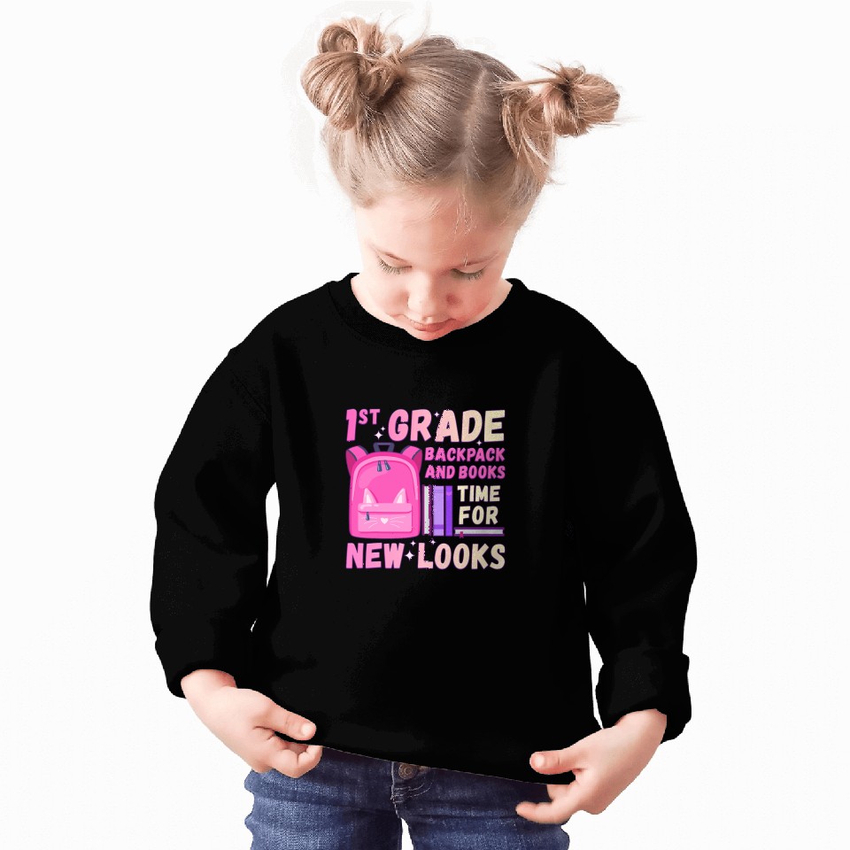 Back To School 1st Grade Girl Pink School Backpack cat Sweatshirts