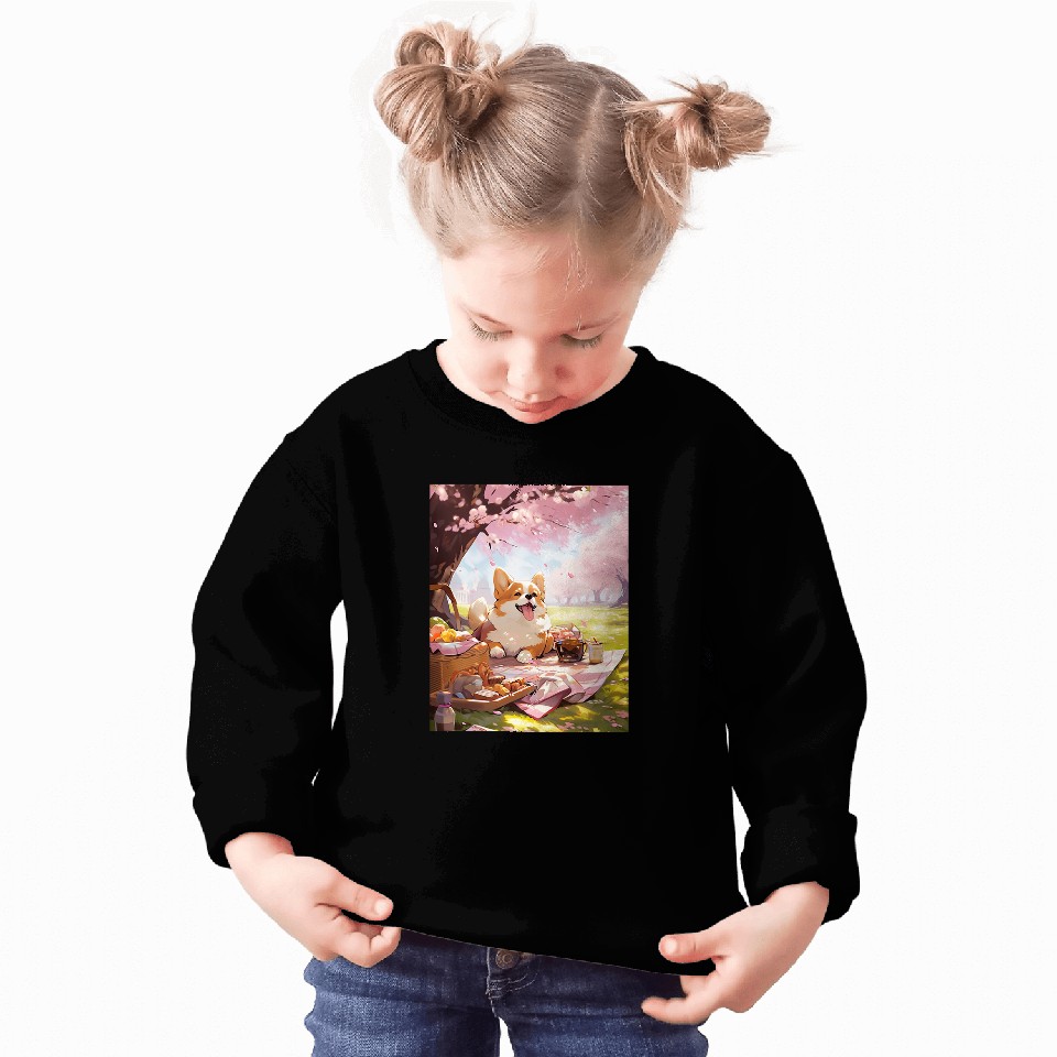 Corgi Pet Cherry Blossom Funny Dog Picnic Sweatshirts
