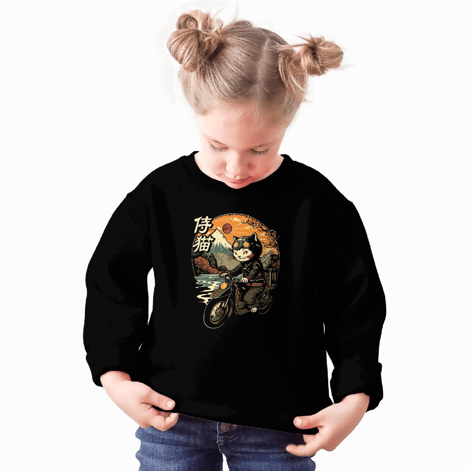 Japanese Samurai Cat on Motorcycle Kawaii Ninja Cat 25 Sweatshirts