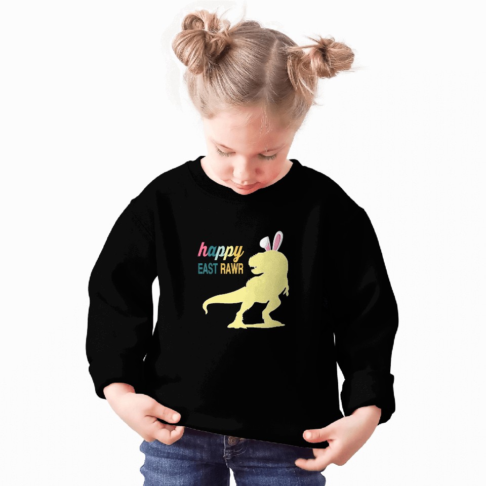 Dinosaur Pet Kids Easter Day Happy Eastrawr T rex Sweatshirts