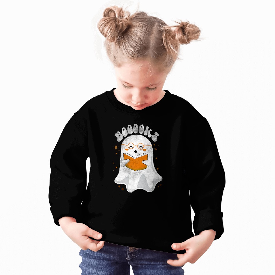 Book Fun Cute ghosts Top Halloween Book Teacher Booooks Reading Sweatshirts