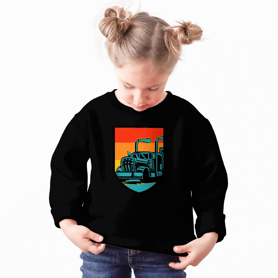 Truck Fun 18 Wheeler Retro Sunset Shield Sweatshirts