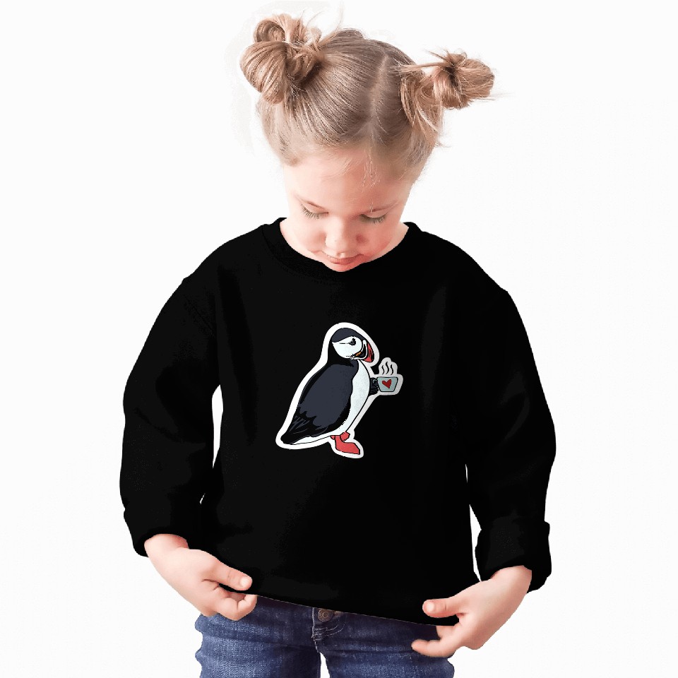 Coffee Fun Puffin Drinking Coffee Sweatshirts
