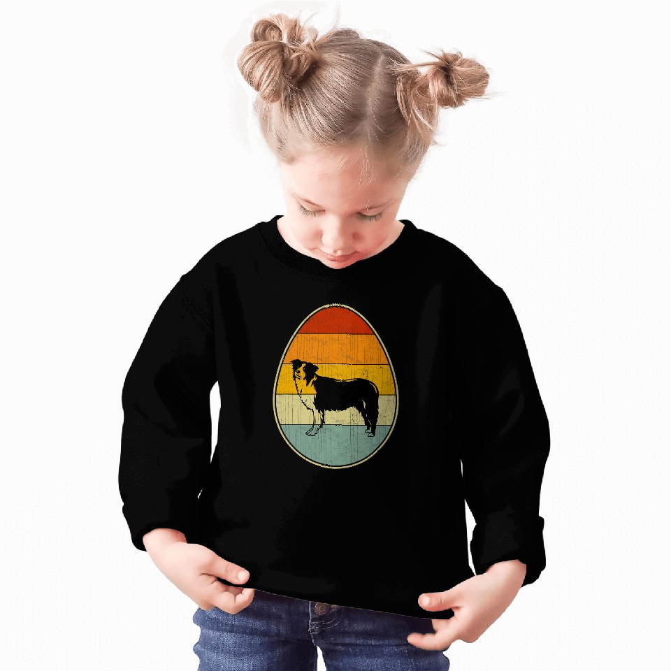 Retro Style Easter Egg Graphic Easter Day Border Collie Dog Sweatshirts