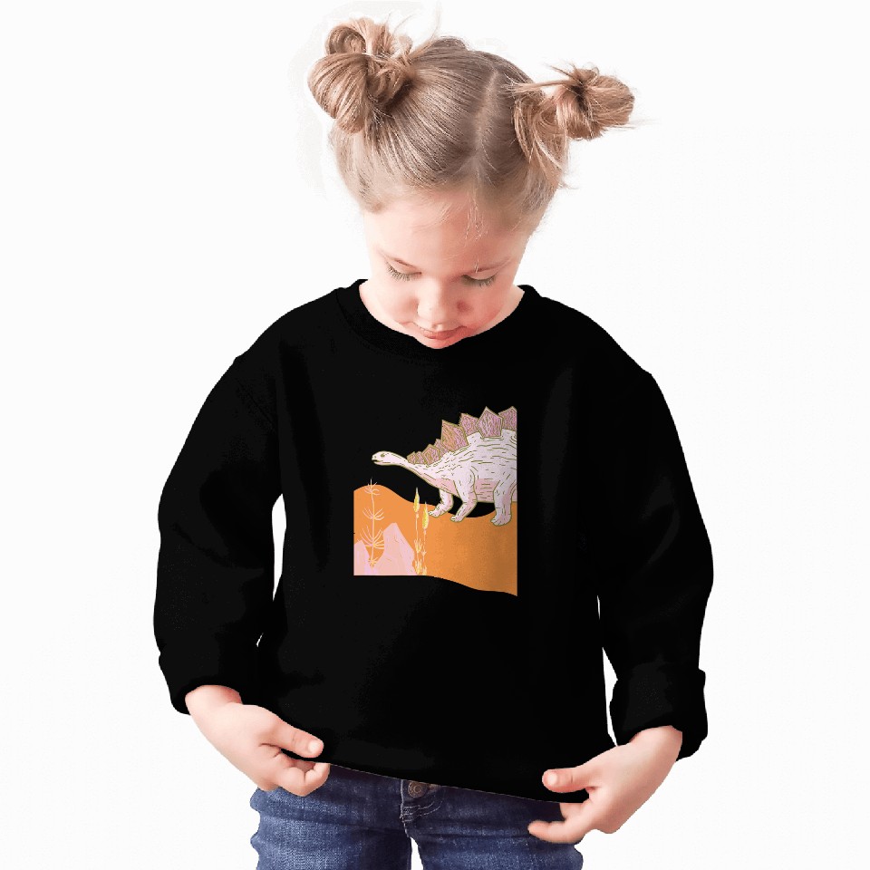 Pink and Orange Prehistoric Jurassic Dinosaur Illustration Sweatshirts