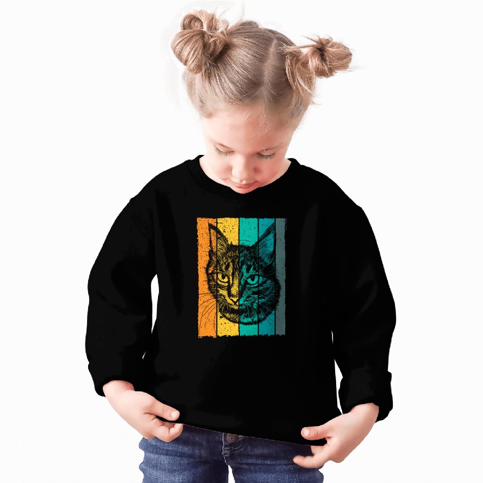Cat face drawing retro Sweatshirts