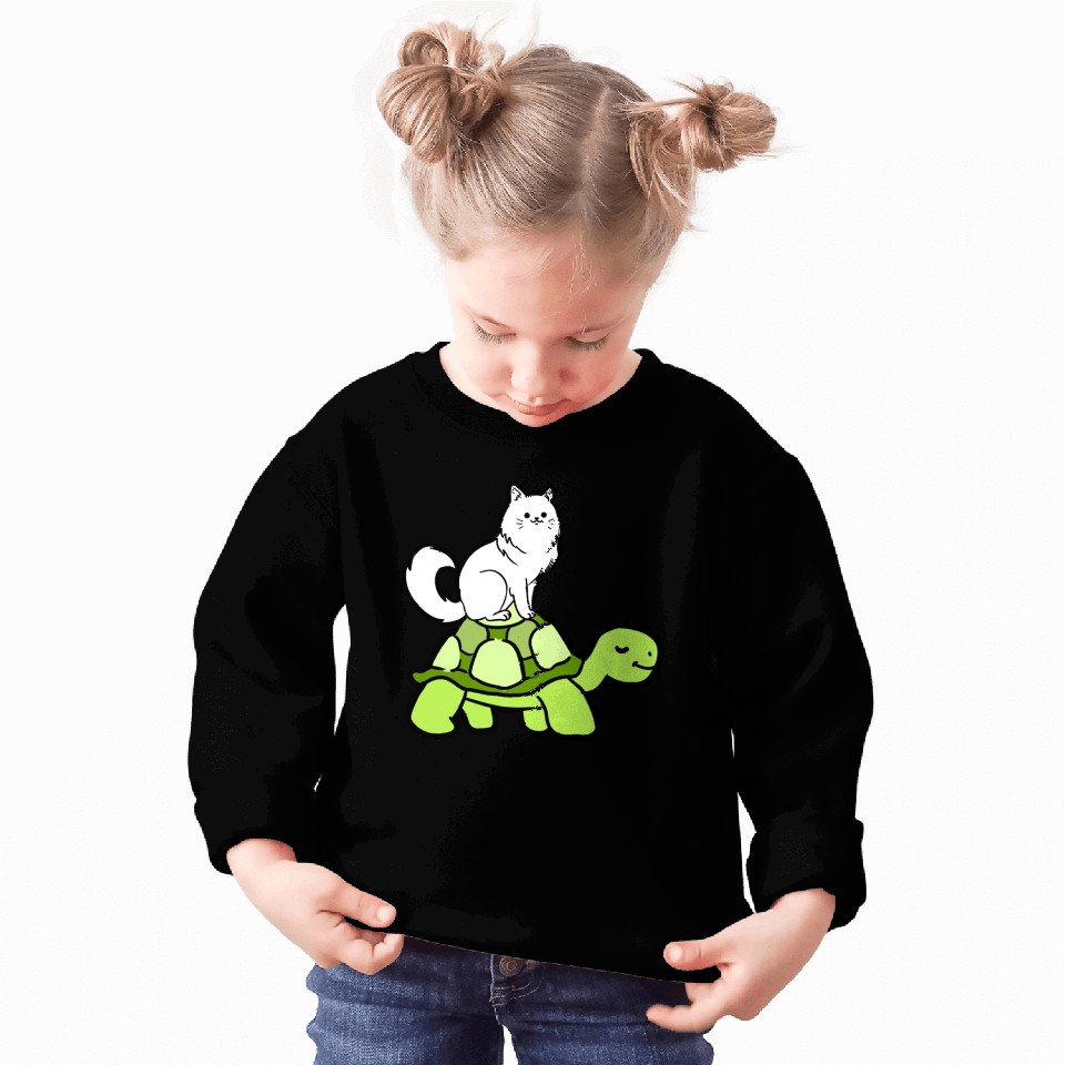 Cat Riding Turtle for Turtle Theme Fan Sweatshirts
