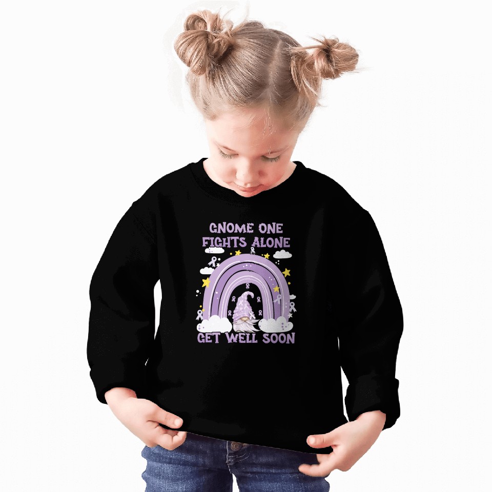 Gnome One Fights Alone Lavender | Fight The Cancer Sweatshirts