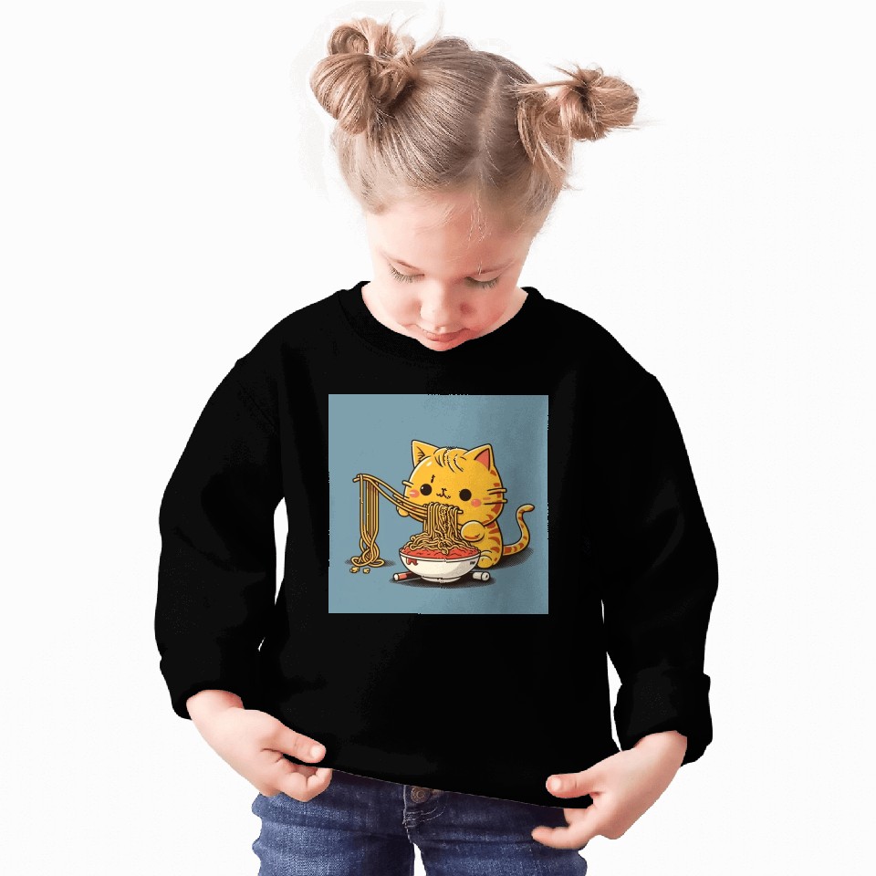 Japanese cat eating spaghetti Sweatshirts