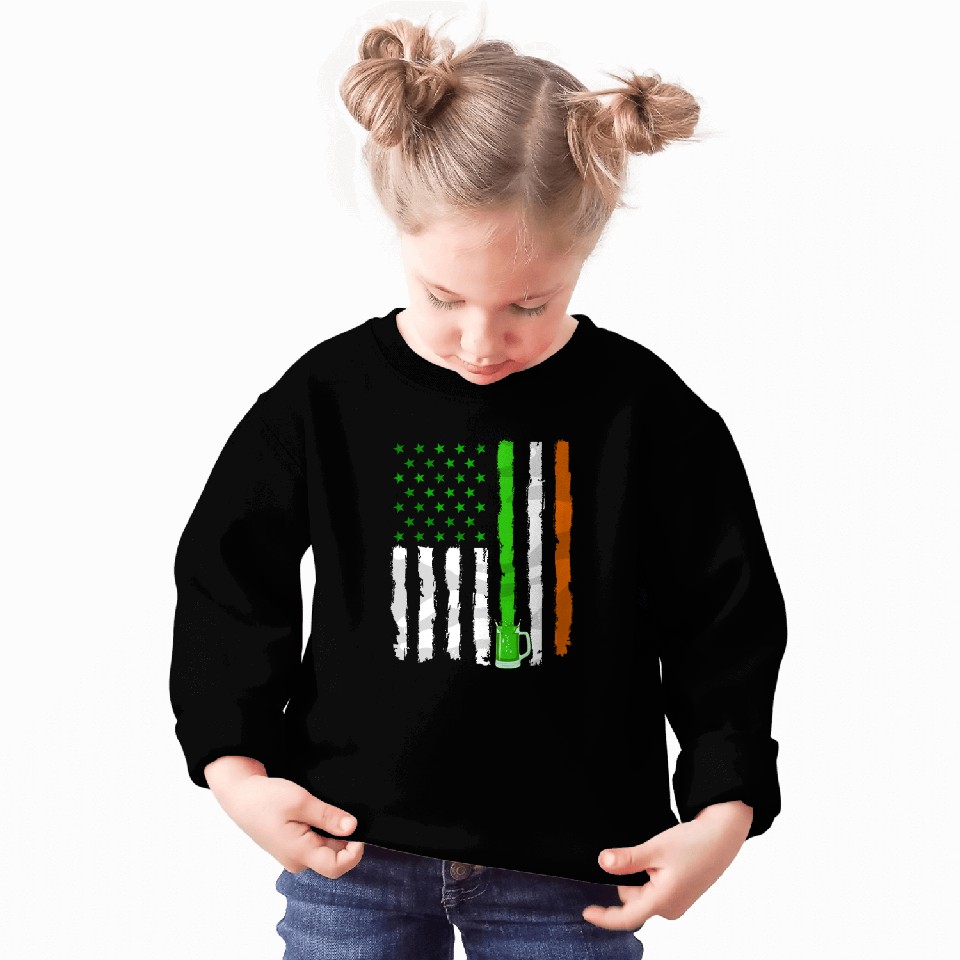 Irish American Flag Draft Beer Shamrock St Patrick Sweatshirts