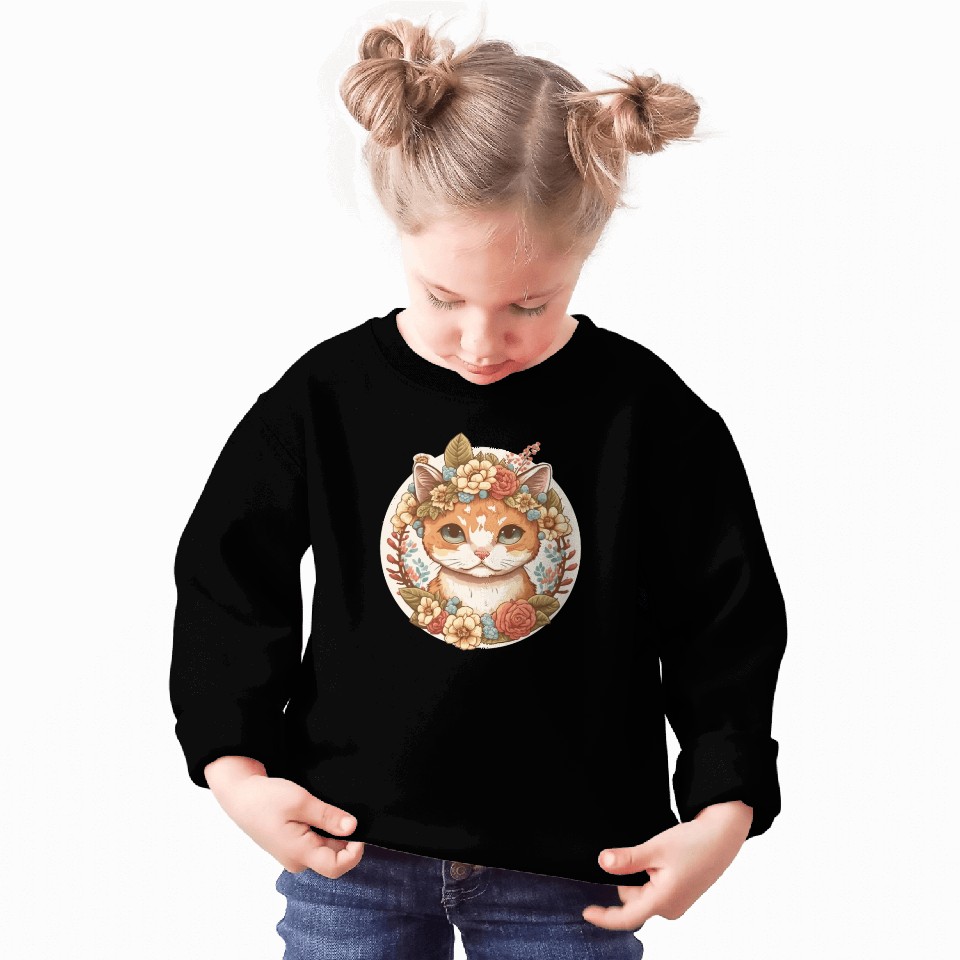 Cottagecore Cute Baby Cat Kitten Flower Sweatshirts