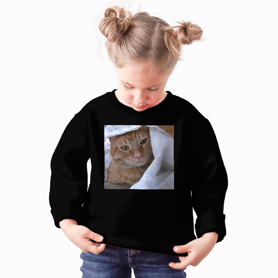 Cozy Orange Tabby Feline Under Blanket Sweatshirts