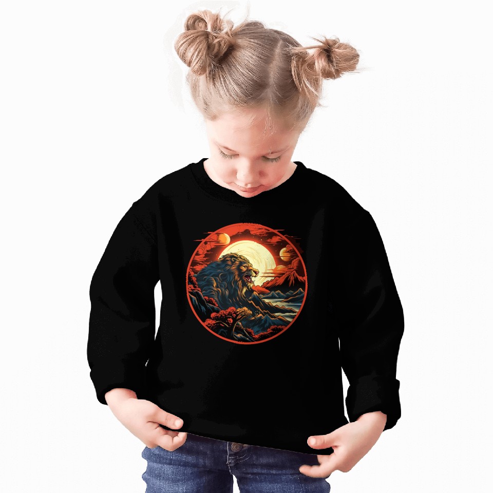 Red Japanese Style Mountain Lion Art Sweatshirts