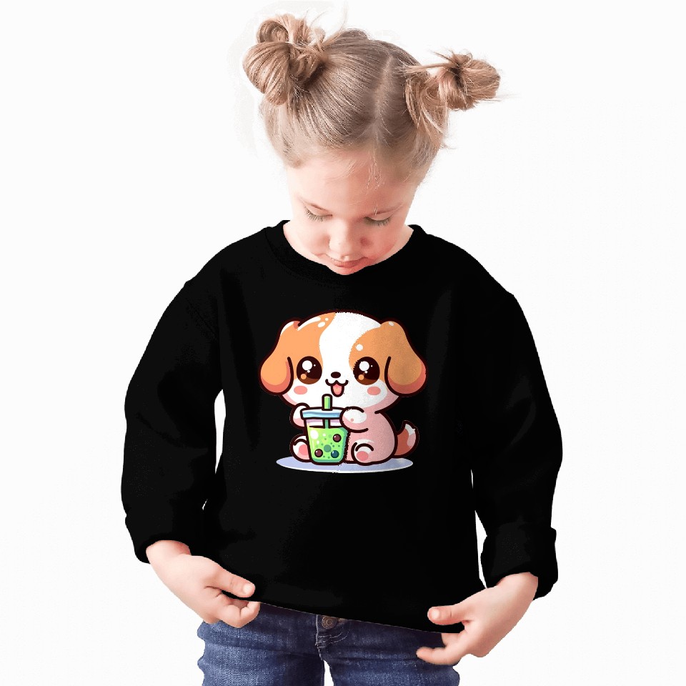 Playful dog with bubble tea Sweatshirts