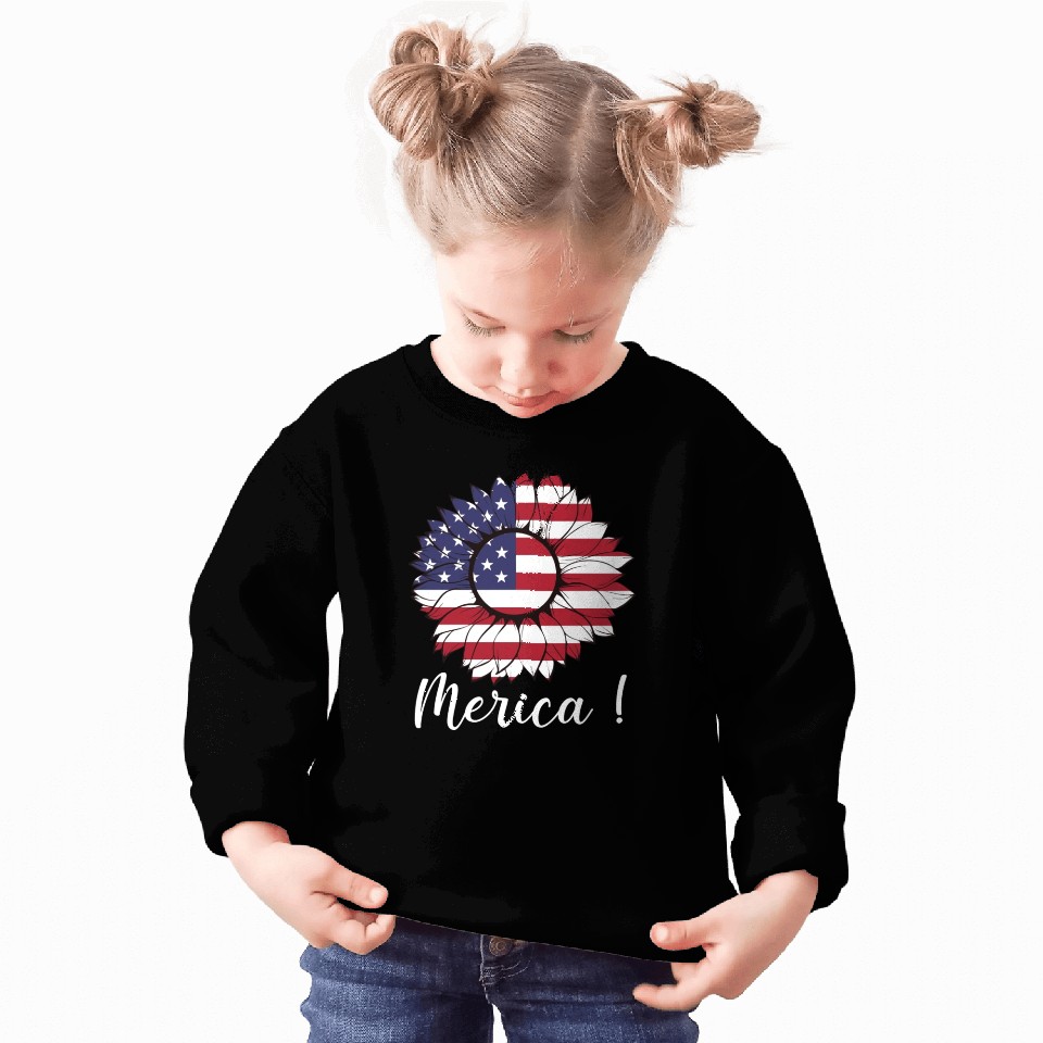 Merica Sunflower Usa Flag Sweatshirts