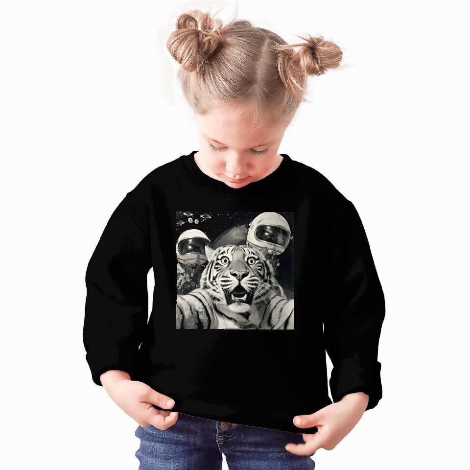 Funny Graphic Sweatshirts Tiger Selfie with Alien UFOs