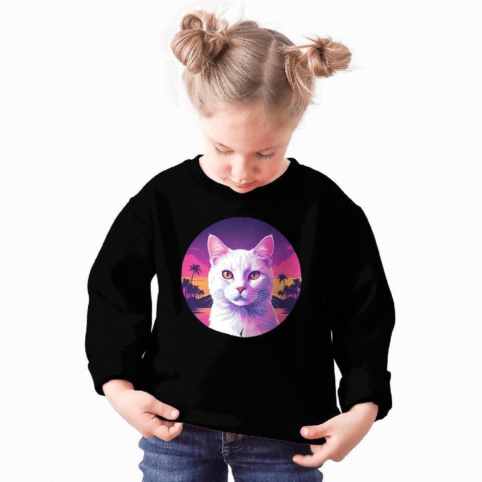 Synthwave White Cat 2 Sweatshirts