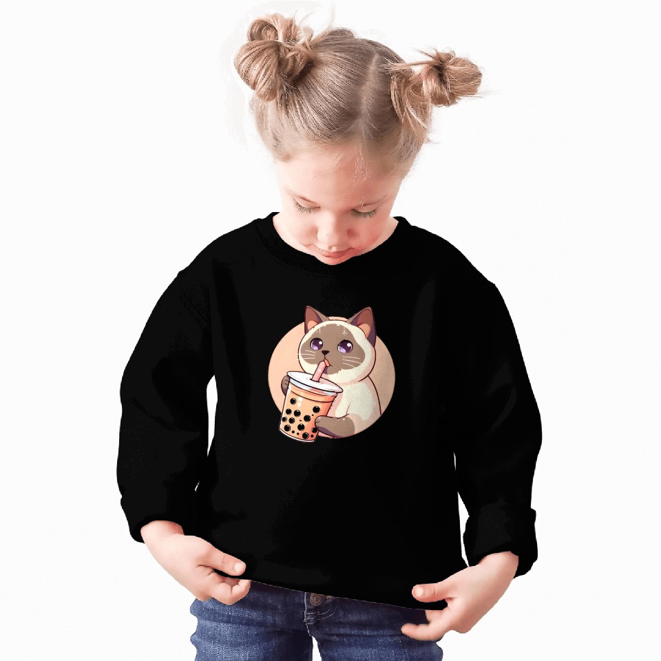 Siamese cat having bubble tea Sweatshirts