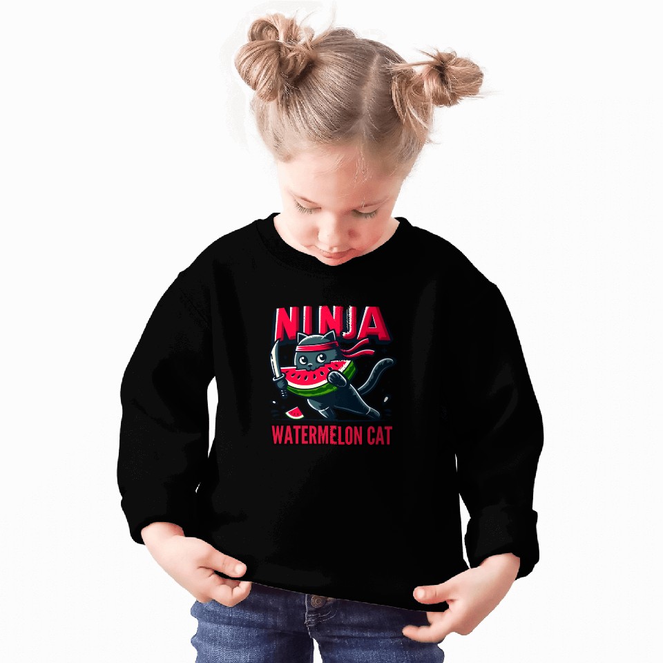 Ninja Cat Watermelon Swordplay Sweatshirts
