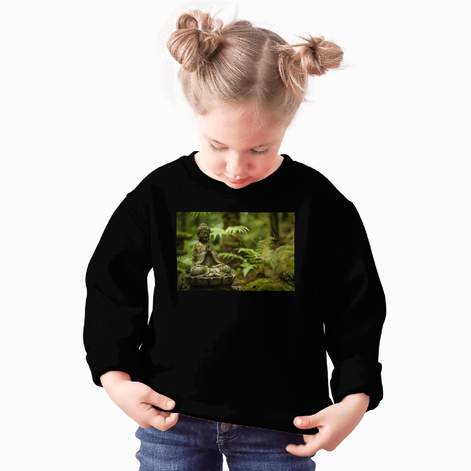 Zen Buddha Statue in Serene Forest Setting Sweatshirts