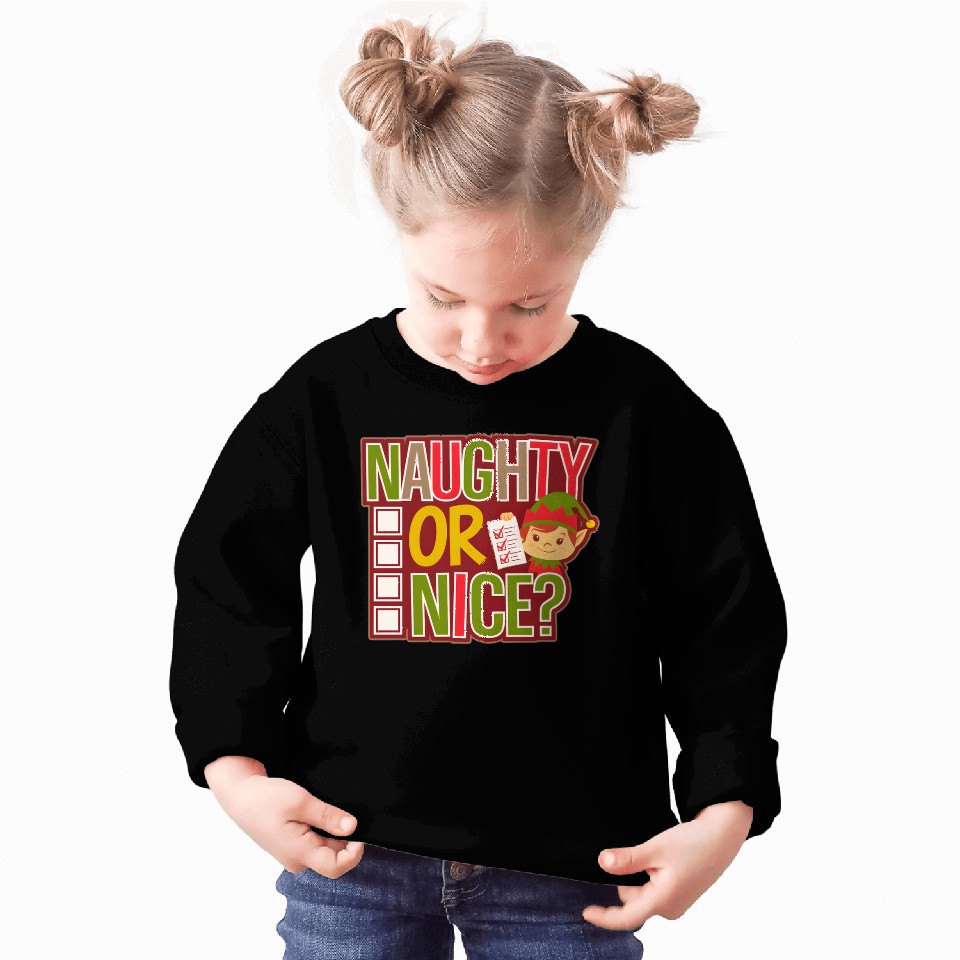 Playful Elf Naughty or Nice Holiday Fun Sweatshirts